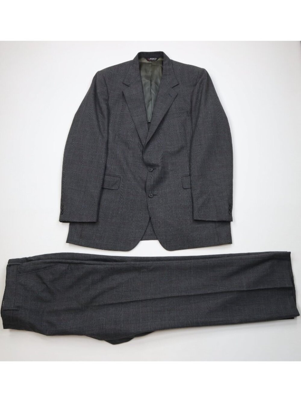 Vintage 70s Mens 46L 2 Piece Wool Suit Wedding Plaid Bell Bottoms 38x30 USA